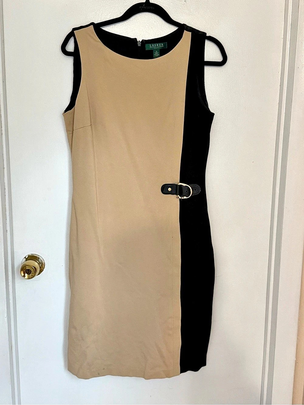 Lauren Ralph Lauren Color-Blocked Belted Dress Color Block Midi Dress Size 12